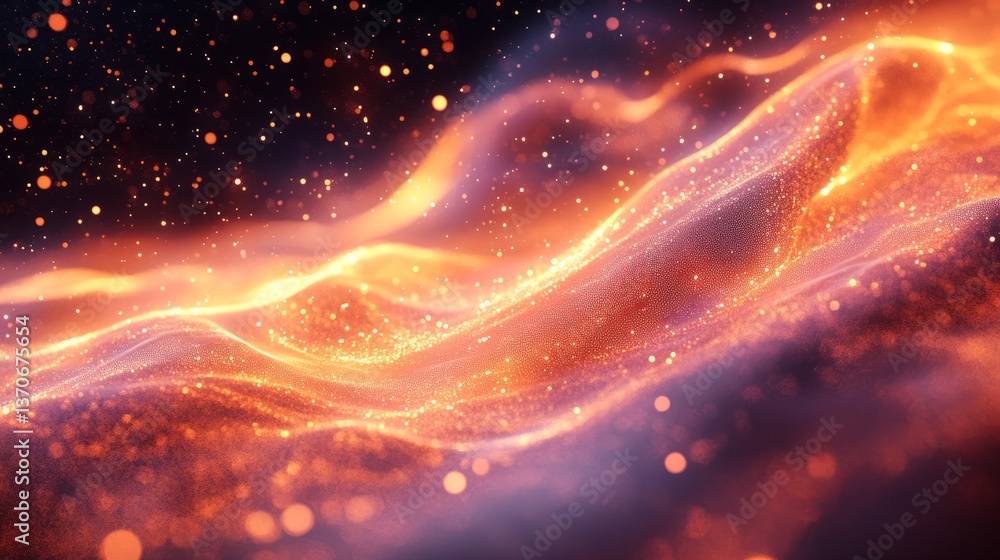 Poster 3d abstract visualization of data, with glowing particles and waves of information flowing across th