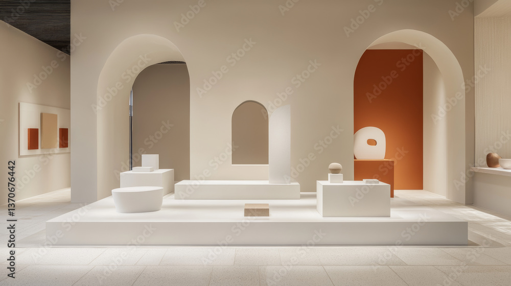 Poster window or hole in wall with product podium behind it. realistic vector illustration of white minimal