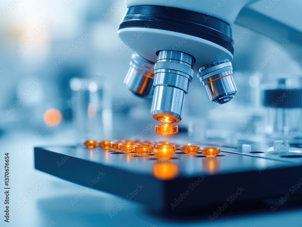 Aufkleber biology lab experiments with microscopes in a modern scientific environment close-up view of specime