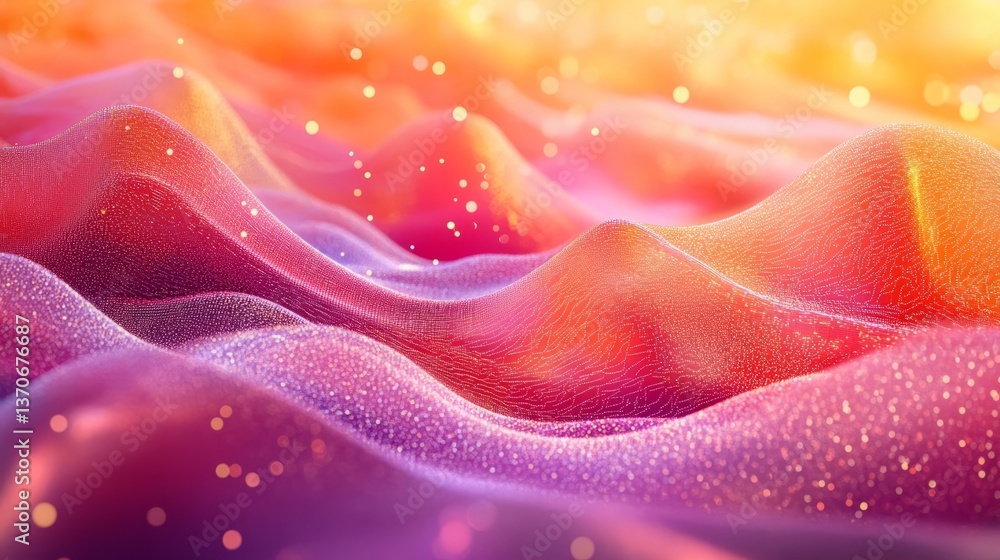 Poster 3d illustration of an abstract digital landscape, with flowing particles and geometric shapes repres