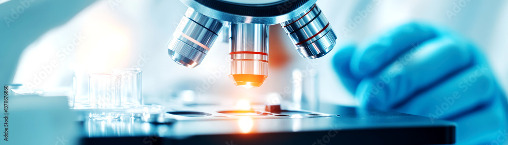 Poster exploring biological innovations in the laboratory a microscopic view of lab techniques and discover