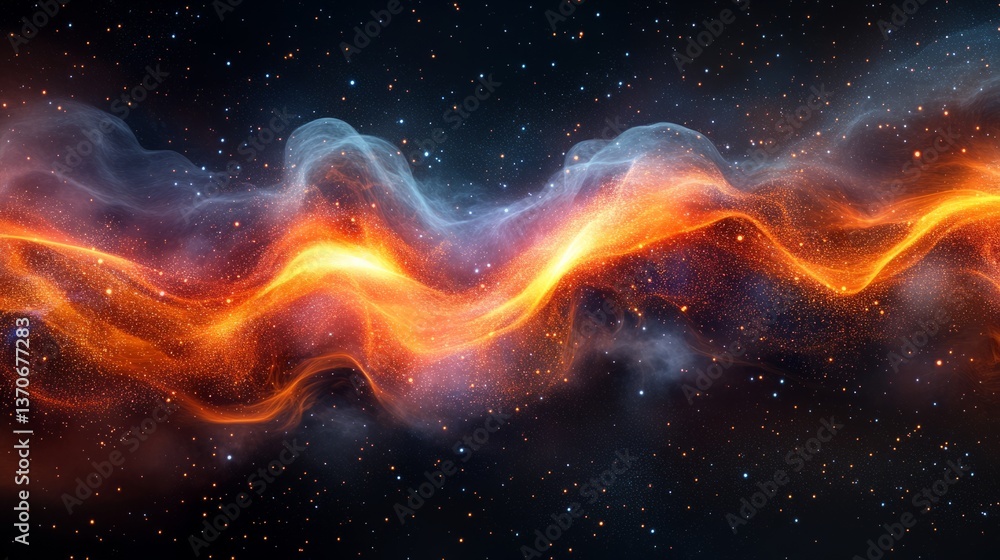 Fototapete a 3d abstract background with particles and light trails in motion, creating a sense of digital spac