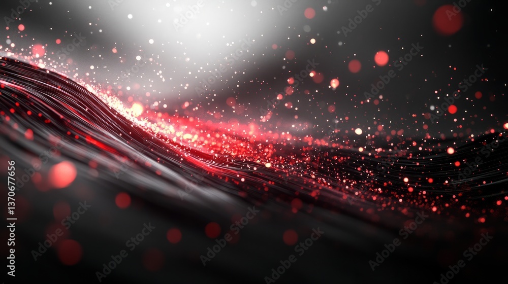 Poster a 3d abstract digital scene with flowing particles and light trails, representing the constant movem