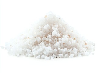 Pile of Sea Salt Crystals in Bright Light Against White Background