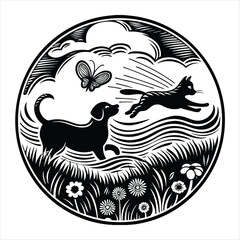 cat and dog silhouette vector style