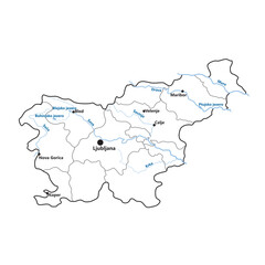 Slovenia map with regions, waterways, cities and namings