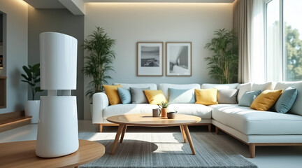 Fototapeta premium sleek white air purifier in a modern living room