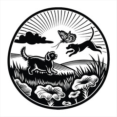 cat and dog silhouette vector style