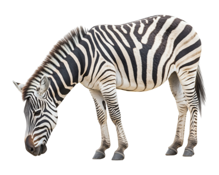 Plains Zebra Grazing Gracefully on Transparent Background
