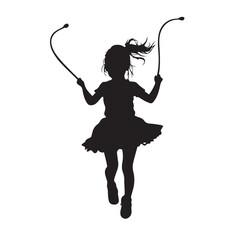 Obraz premium girl jumping rope, full length, black and white graphics, vector 