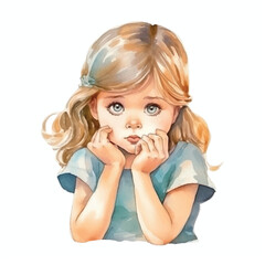 girl thinking pose cute watercolors illustration on white background