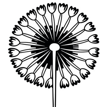 recommend clip art: A dandelion blowing in the wind line art.