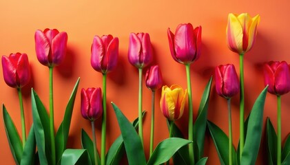 Naklejka premium Bold stylized tulips arranged in a square grid , nature, vintage