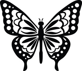 Symmetrical Butterfly Silhouette: An artistic, symmetrical black and white illustration of a butterfly, its delicate wings spread wide, showcasing intricate patterns