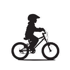 Naklejka premium image of a boy in a helmet on a bicycle side view, black and white graphics, vector 