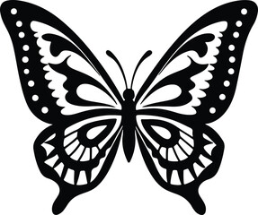 Elegant Butterfly Silhouetted in Graphic Monochrome: A mesmerizing, black-and-white butterfly silhouette, showcases the intricate patterns and symmetrical beauty found in nature.