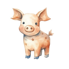 happy pig cute watercolors illustration on white background
