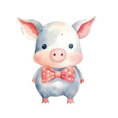 happy pig cute watercolors illustration on white background