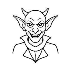 A clean and minimalist goblin outline featuring sharp pointy ears on white background
