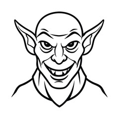 A clean and minimalist goblin outline featuring sharp pointy ears on white background