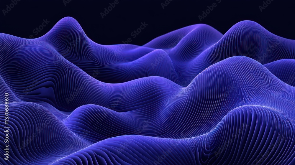 Poster an abstract image shows undulating blue textured wave forms