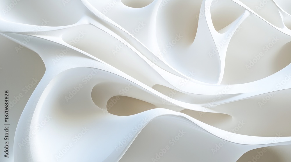 Poster abstract image of swirling, textured white shapes creating a three-dimensional effect. soft, diffuse
