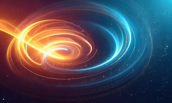 glowing video particles drifting through an endless cosmic expanse, gracefully shifting colors from deep blues to fiery oranges, ultra-hd animation
