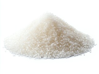 Pile of White Sugar Crystals on a White Background Close Up