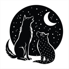 cat and dog silhouette vector style