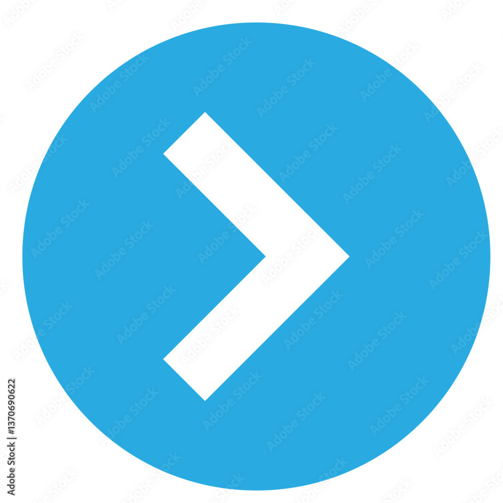 Poster single vector arrow for web design, minimalistic white right arrow on blue background, simple graphi