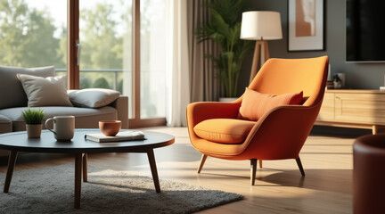 burnt armchair in a modern living room