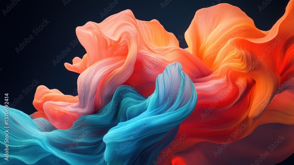 Poster beautiful abstract swirls of colorful flowing fabric and forms