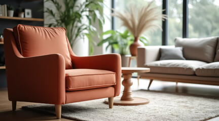 Obraz premium modern burnt armchair in a cozy living room