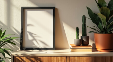 blank canvas mockup with potted plants