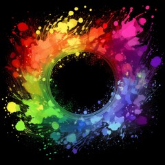 creative colorful border frame of rainbow paint splash abstract background; space for copy , graphic resource