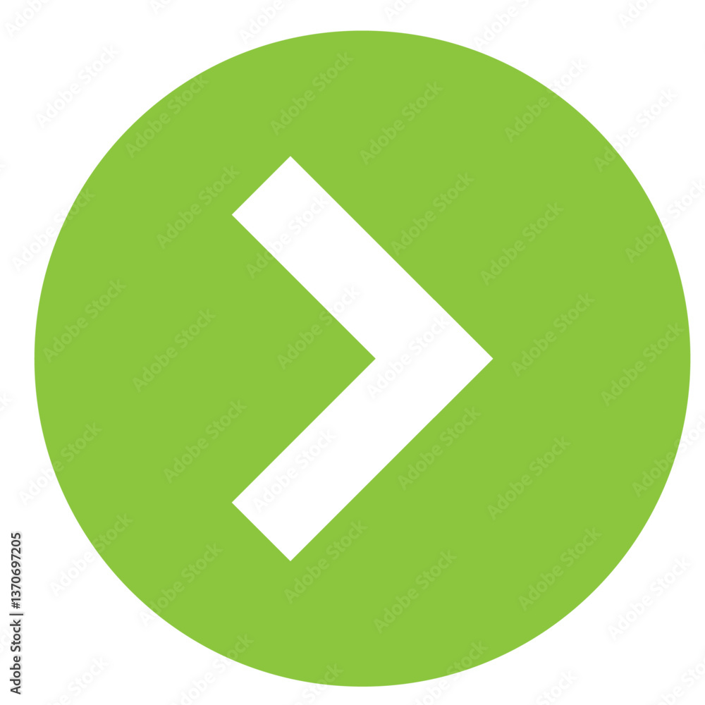 Fototapete single vector arrow for web design, minimalistic white right arrow on green background, simple graph