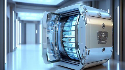 A futuristic digital vault with biometric security