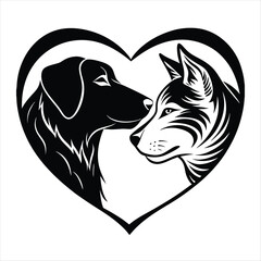 cat and dog silhouette vector style