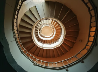 Obraz premium spiral staircase with warm tones and intricate details in a building's interior