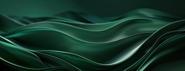 Obraz premium Dark green flow curve wave cloth fabric movement modern futuristic dynamic energy abstract illustration.