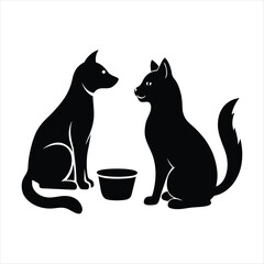 cat and dog silhouette vector style