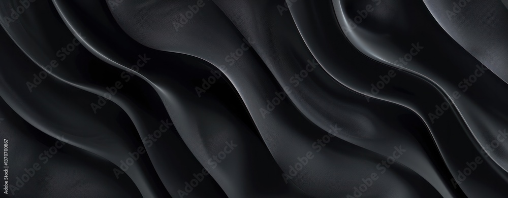 Poster black abstract background smooth, 3d black waves on dark gradient. dark abstract banner with wavy li