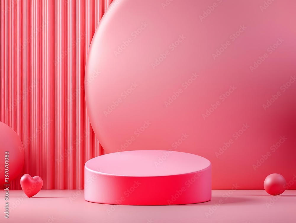 Poster a vibrant red platform with round shapes, perfect for product display or design.