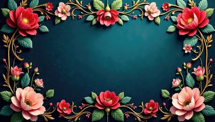 Fototapeta premium Intricate floral damask, elegant gold accents, texture, arabesque