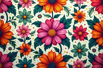 Intricate floral design repeats seamlessly across a vibrant surface , garden, flowers