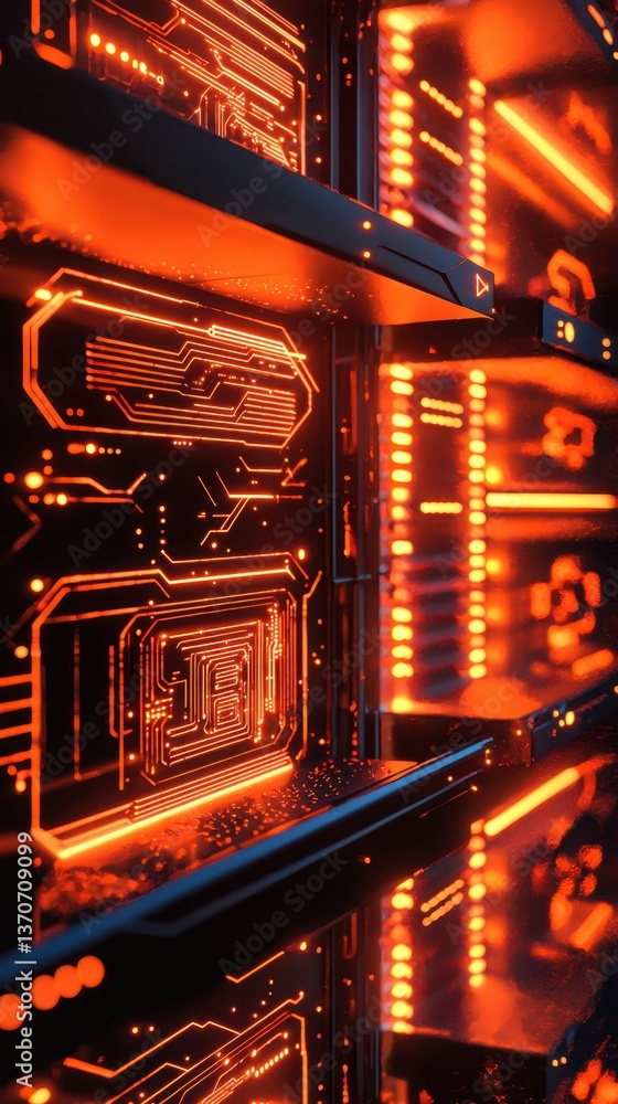 Poster futuristic shelf design with glowing circuit patterns and technology