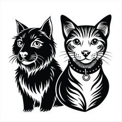 cat and dog silhouette vector style