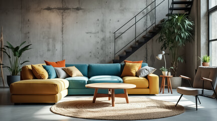 stylish sectional sofa in a sunlit modern living room