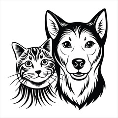 cat and dog silhouette vector style