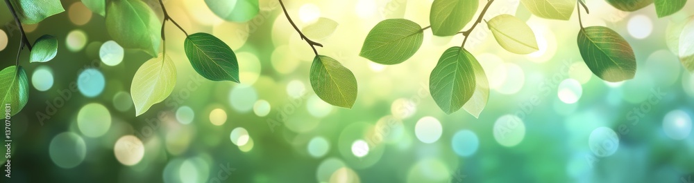 Poster abstract green nature background featuring blurred leaf texture with ample copy space for creative c